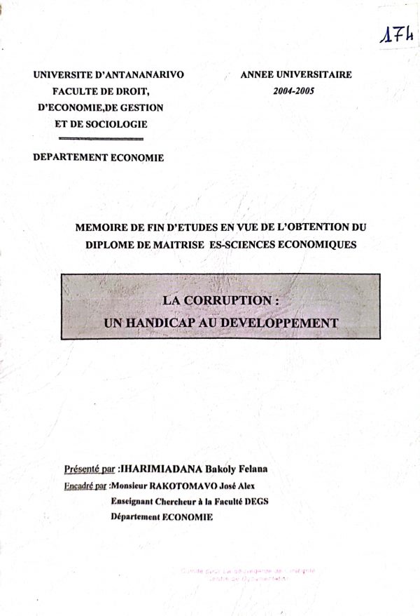 La corruption : un handicap au développement.