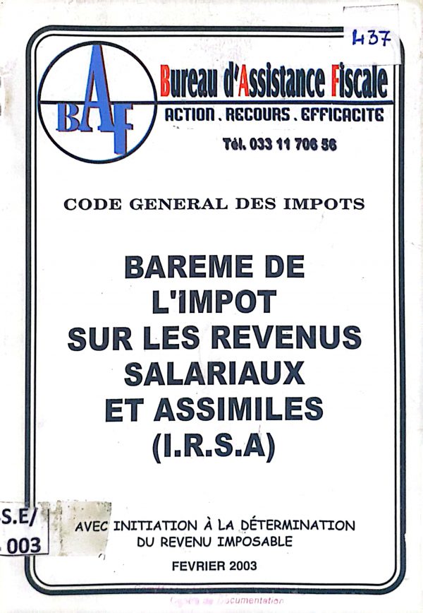 Barème de l’impôt sur les revenus salariaux et assimilés (I.R.S.A.)