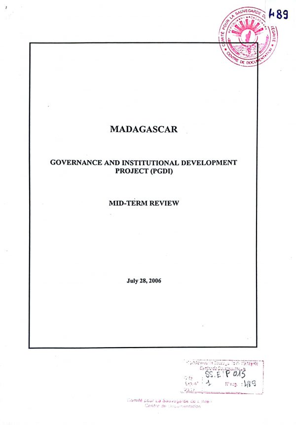 MADAGASCAR. Governance and institutional development  project (PGDI). Mid-term review